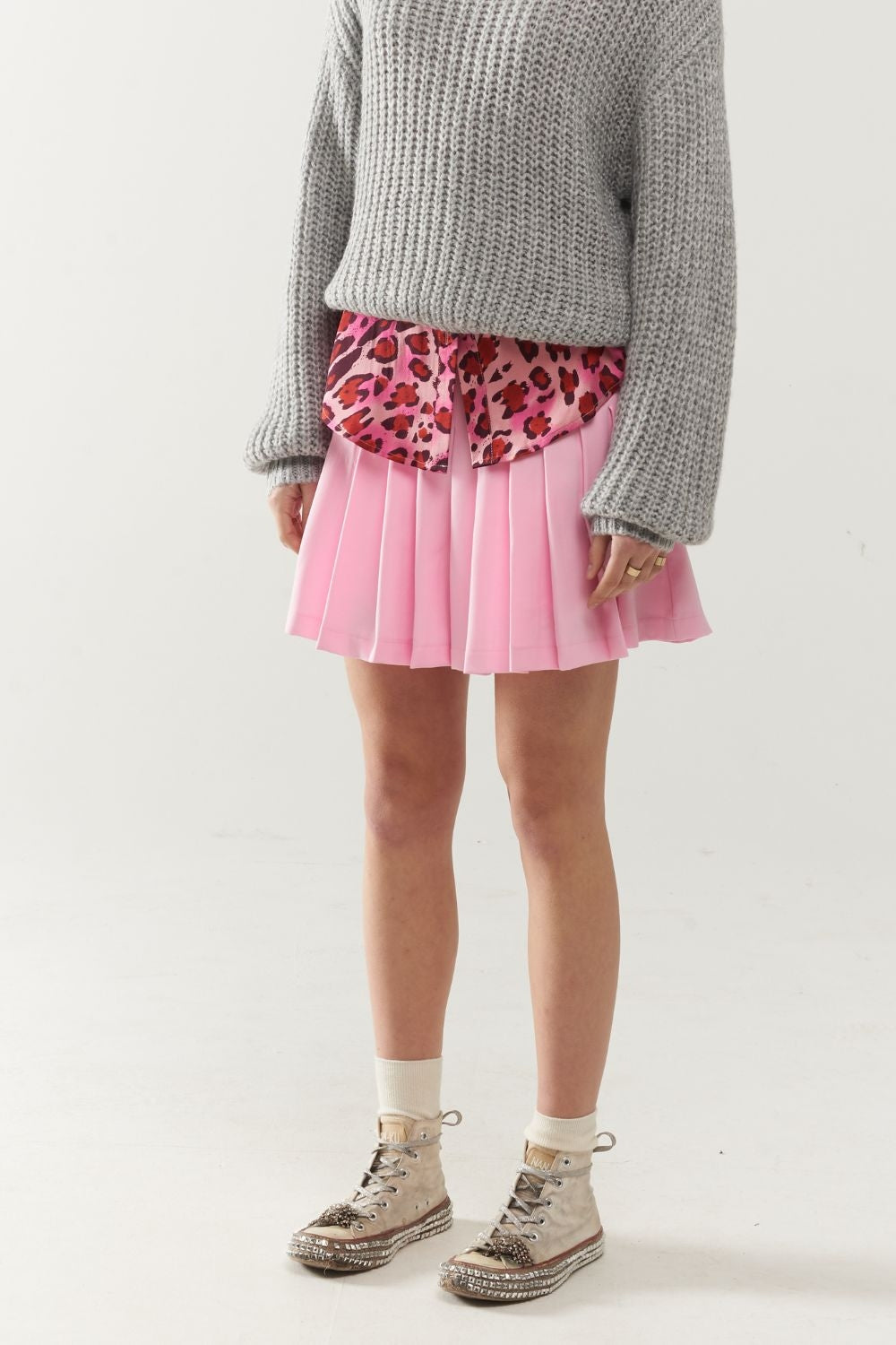 minissaia plissada cor-de-rosa