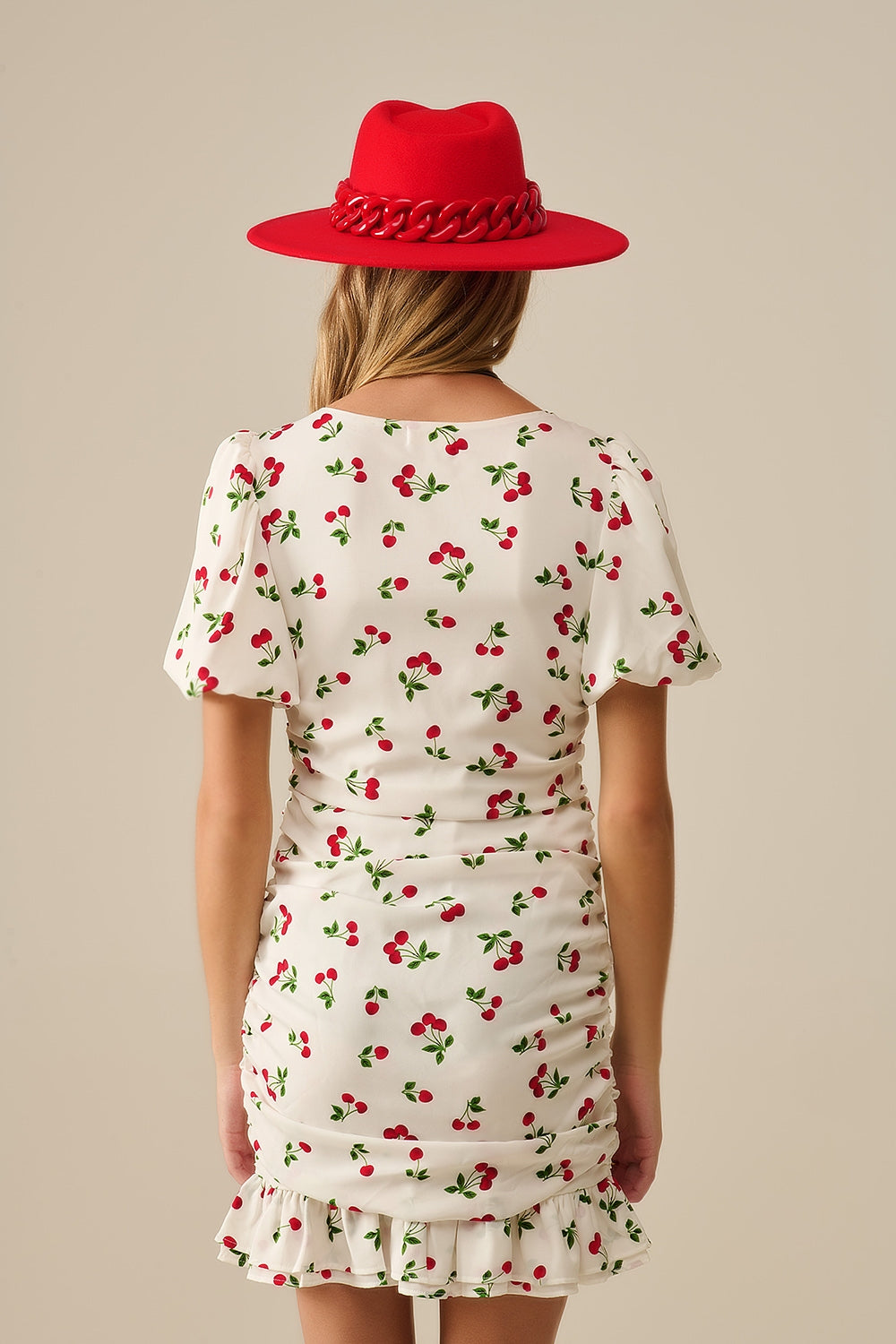 Minivestido com manga folhada Cherry