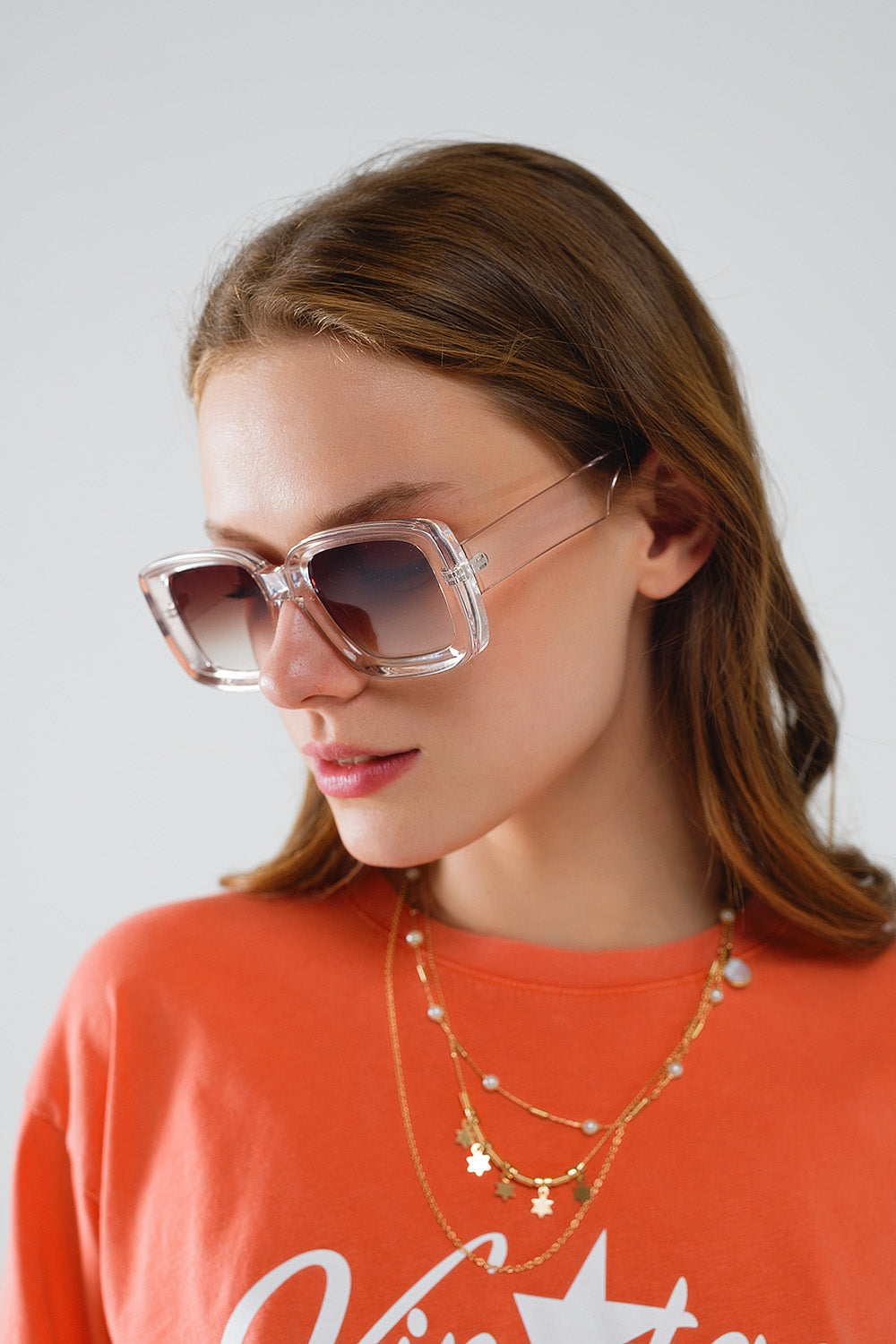 Óculos de Sol Retangulares Oversized em Branco Transparente