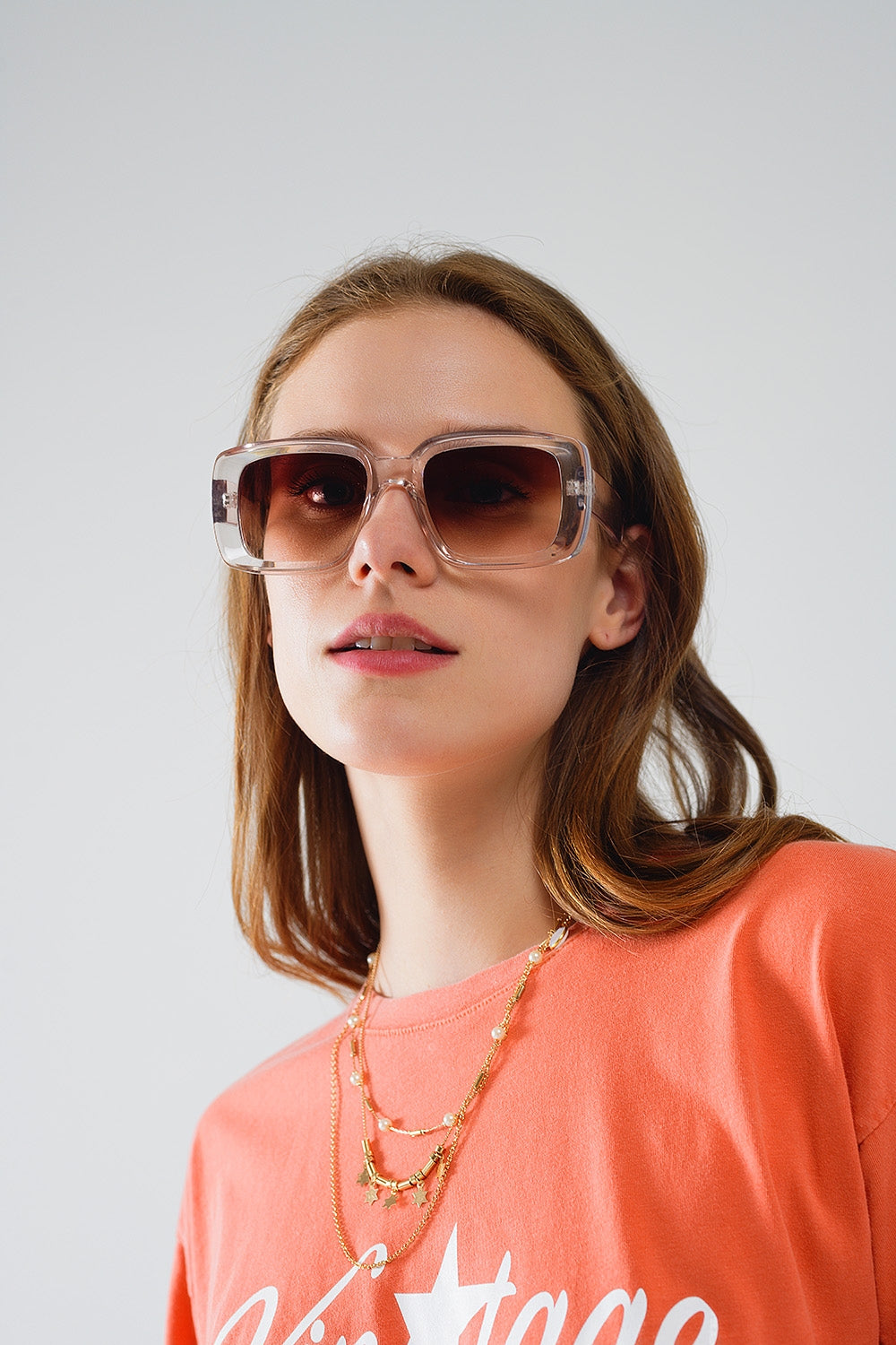 Óculos de Sol Retangulares Oversized em Branco Transparente