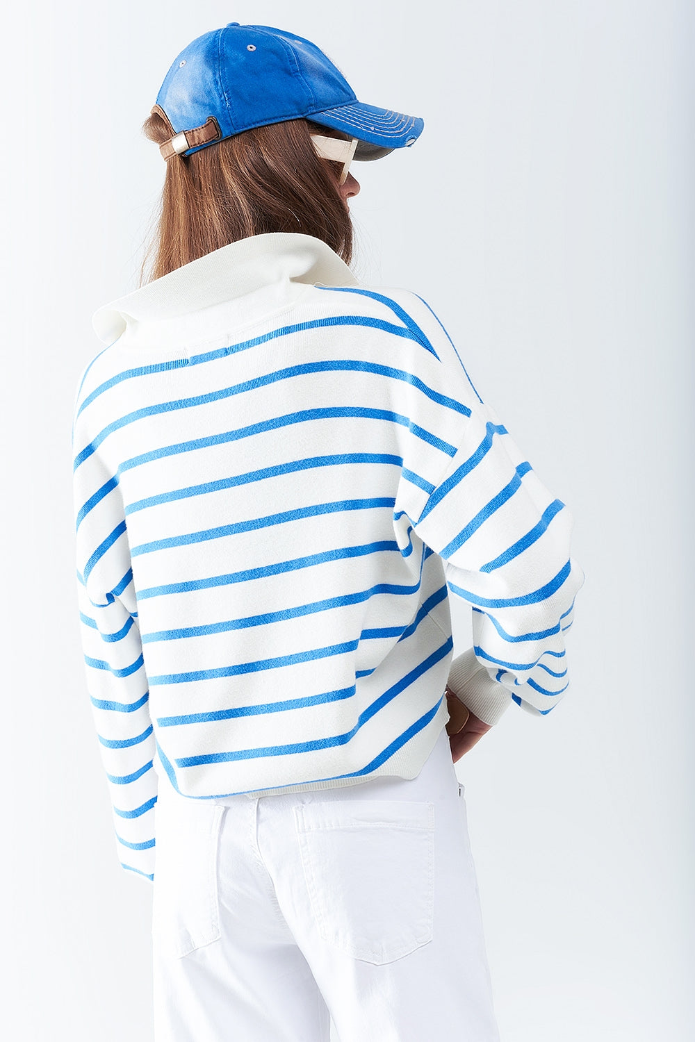 polo de malha macia listrada azul