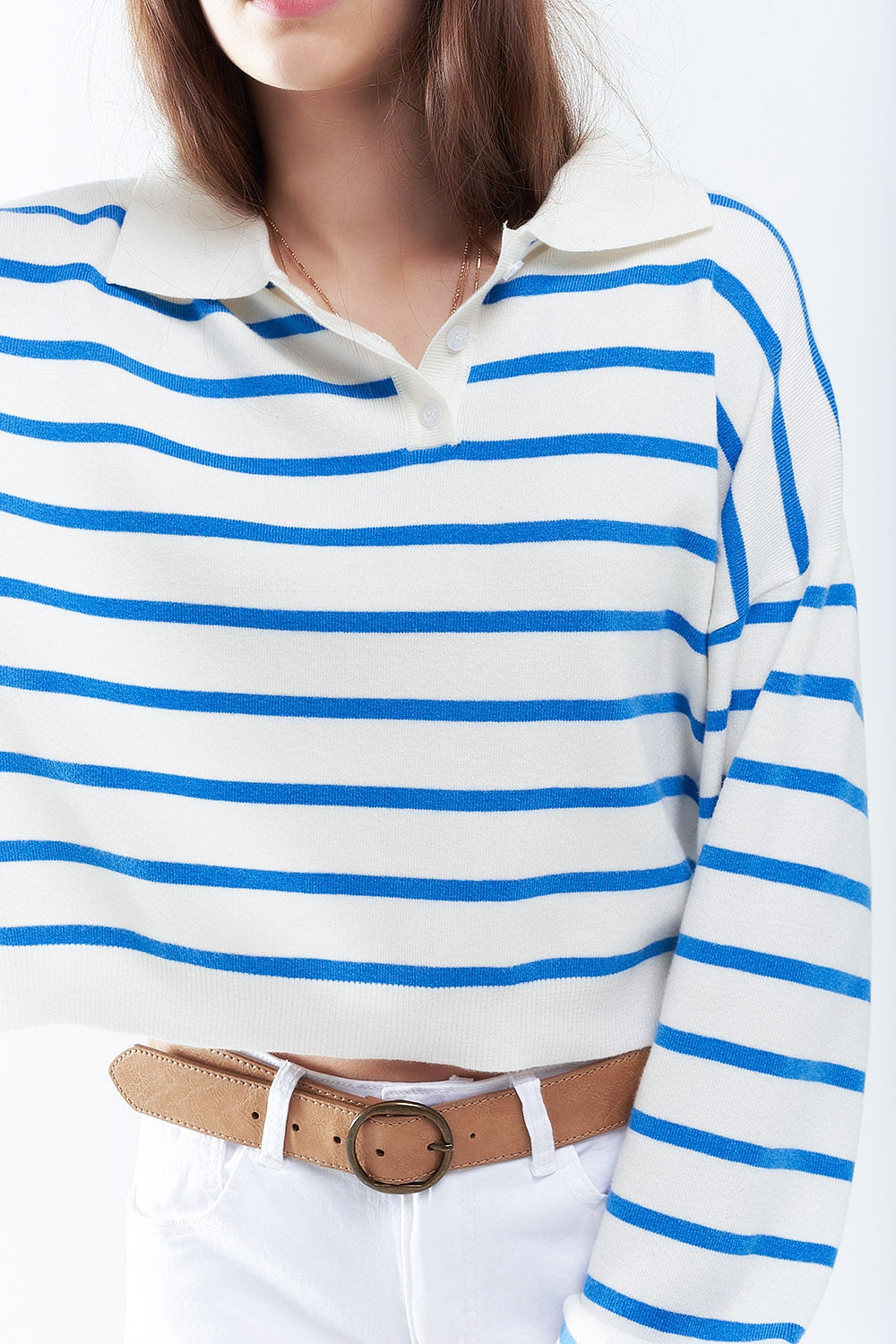 polo de malha macia listrada azul