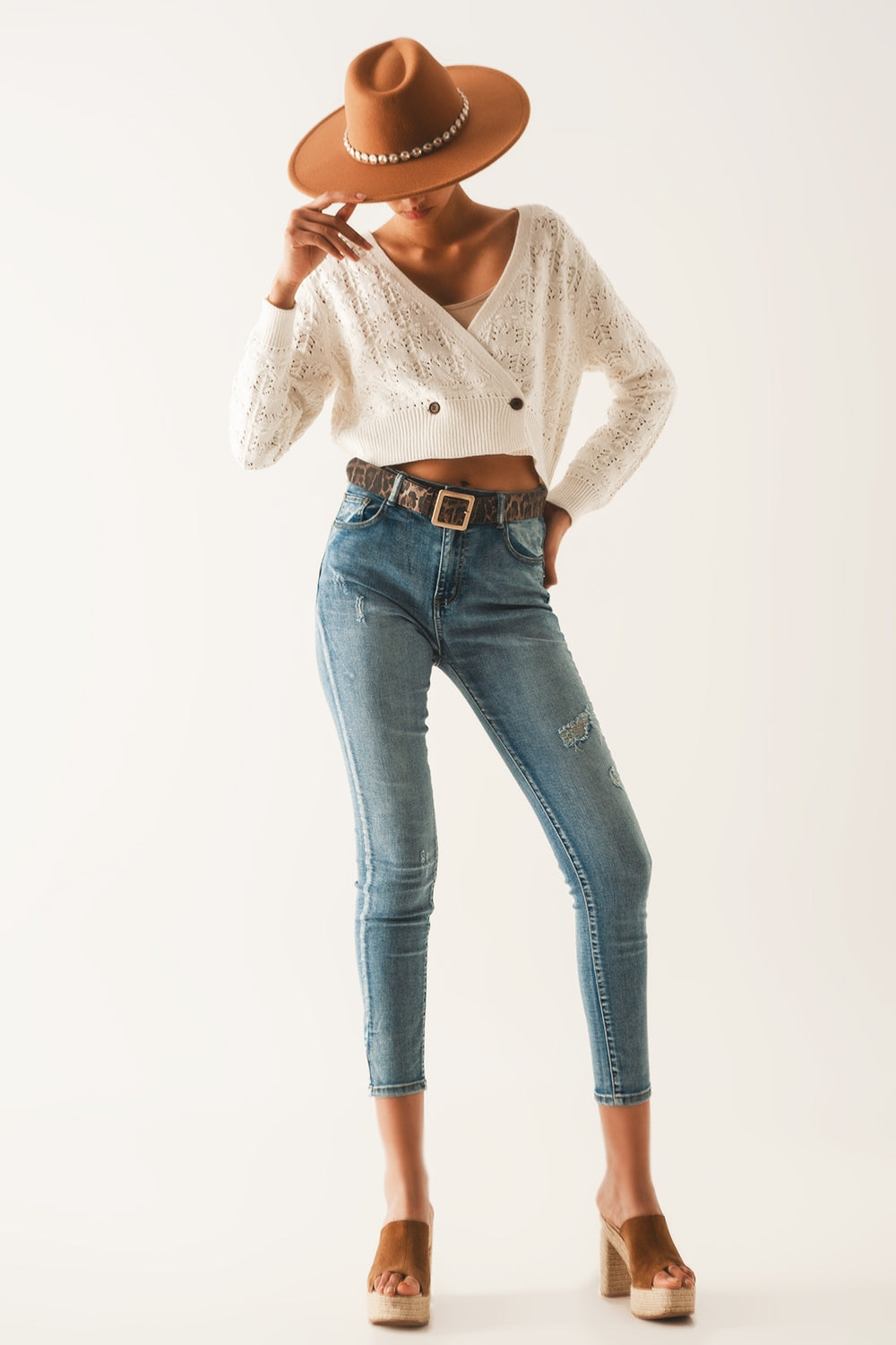 Jeans skinny rasgado push up azul