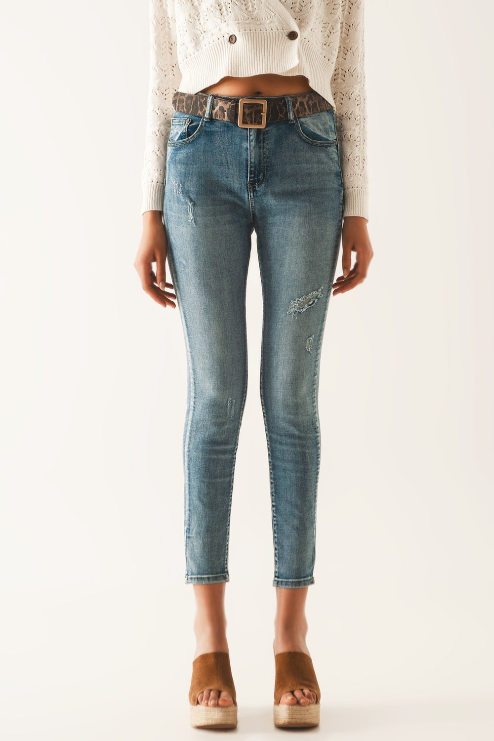 Jeans skinny rasgado push up azul