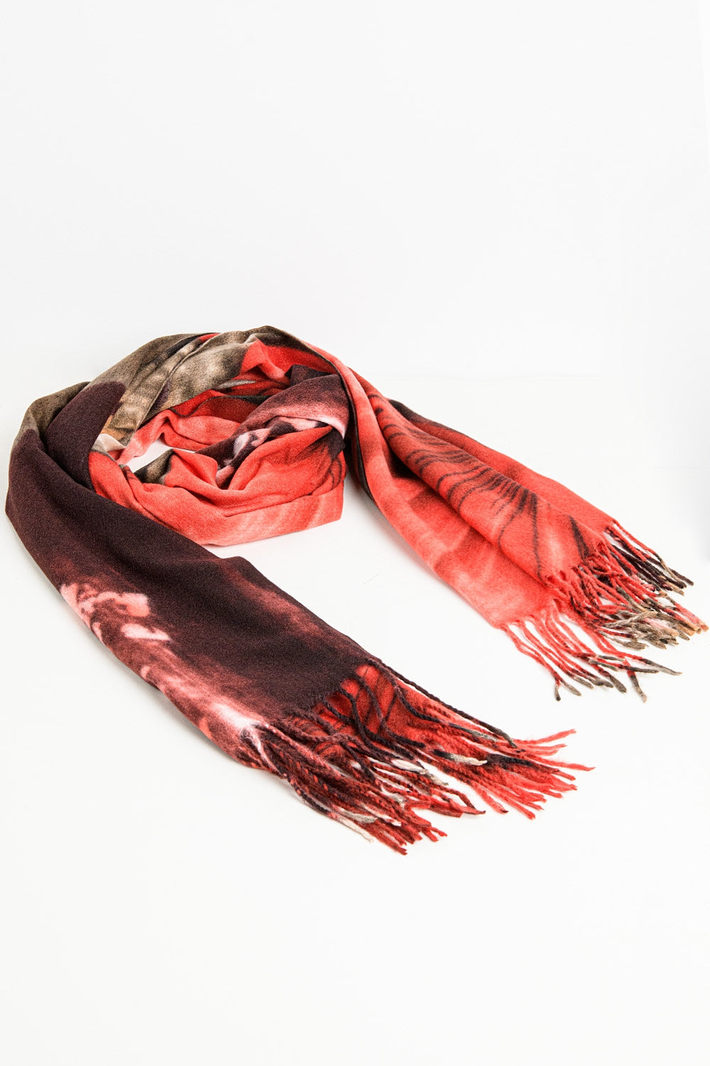 red flower print scarf