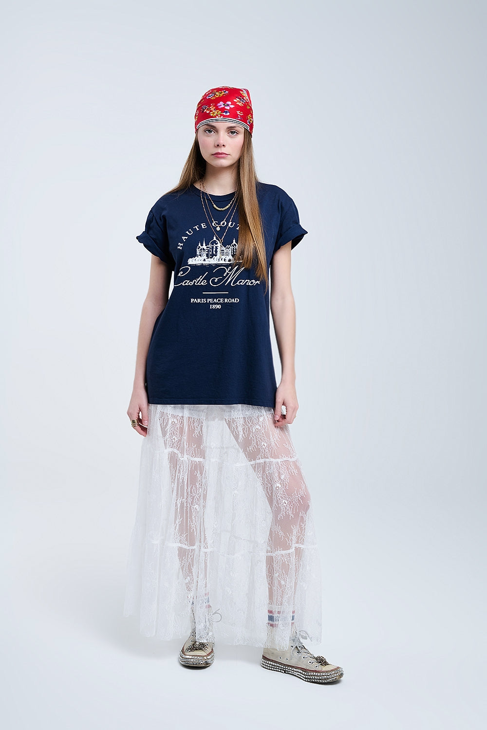 saia maxi de renda branca com estampa floral