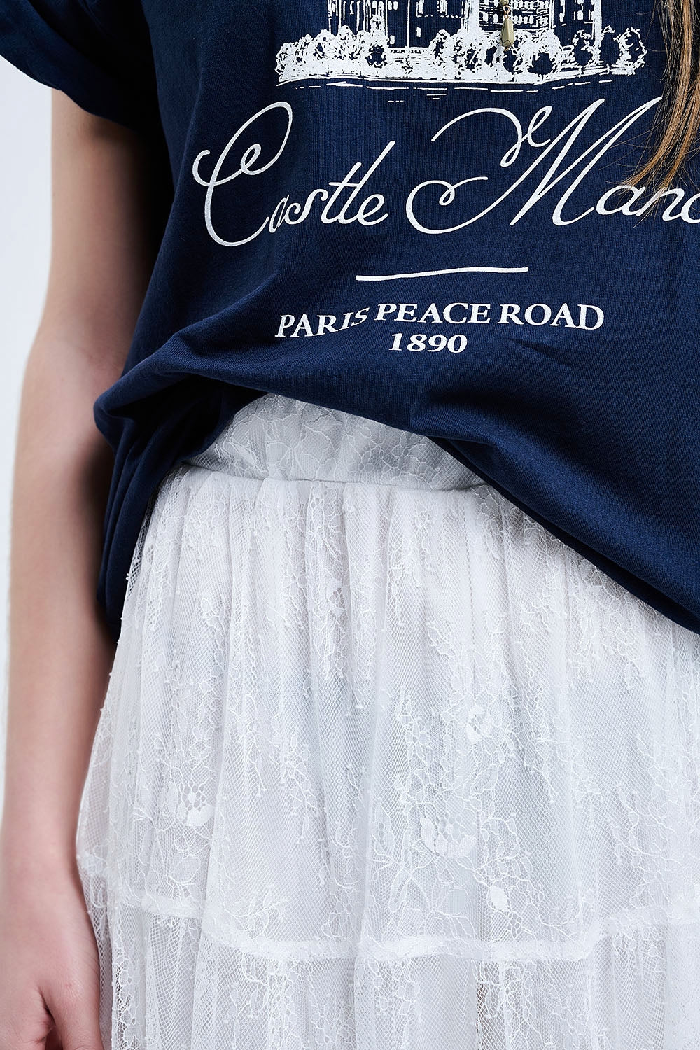 saia maxi de renda branca com estampa floral