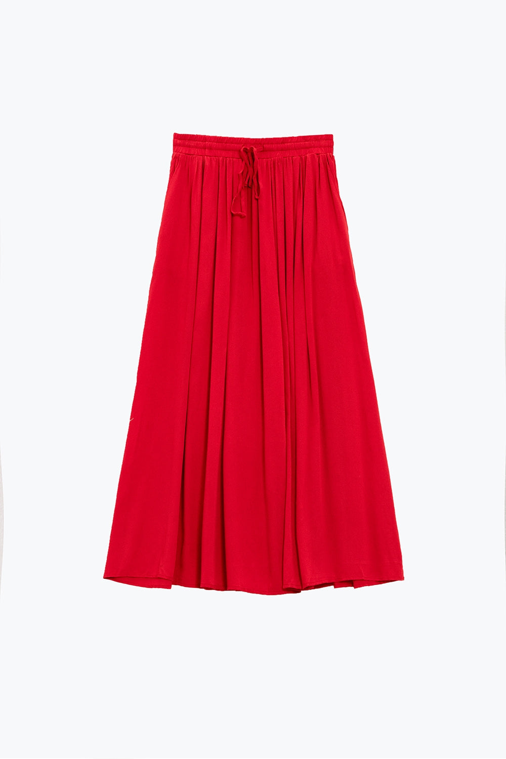 Saia maxi em tecido fluido vermelho com cintura elástica