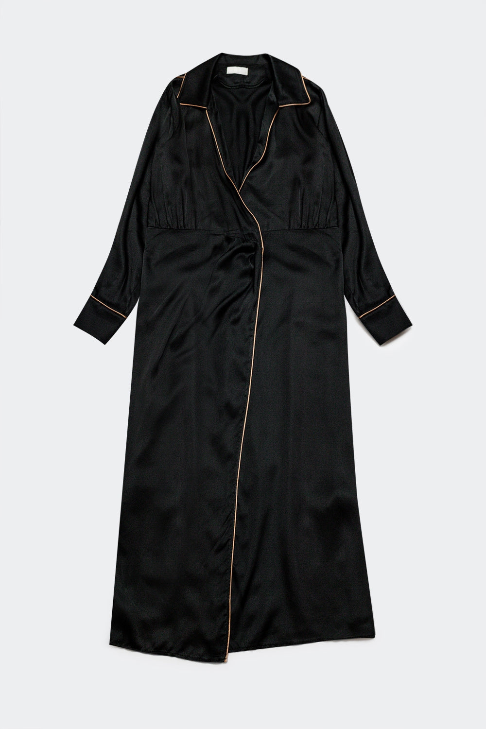 Q2 Satin wrap front maxi dress in black satin