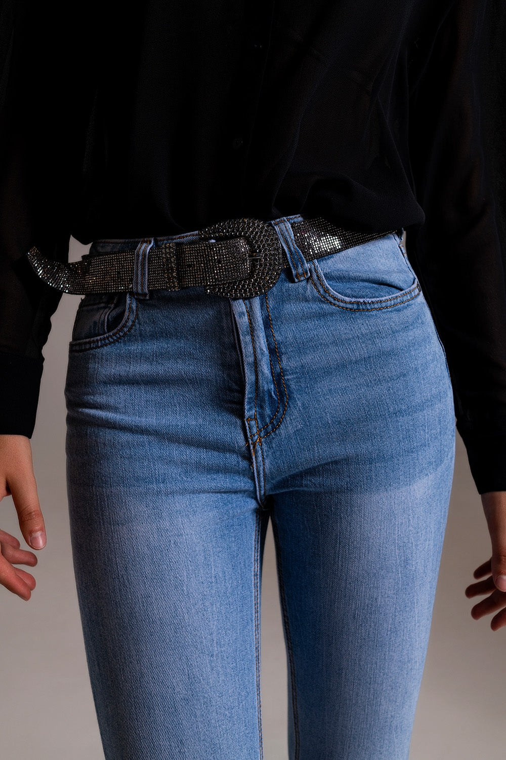 Jeans Skinny Cintura Alta Lavagem Clara