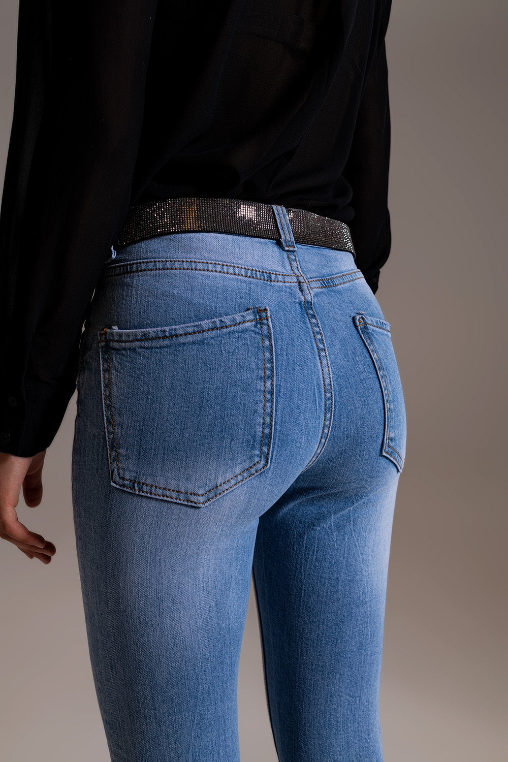 Jeans Skinny Cintura Alta Lavagem Clara