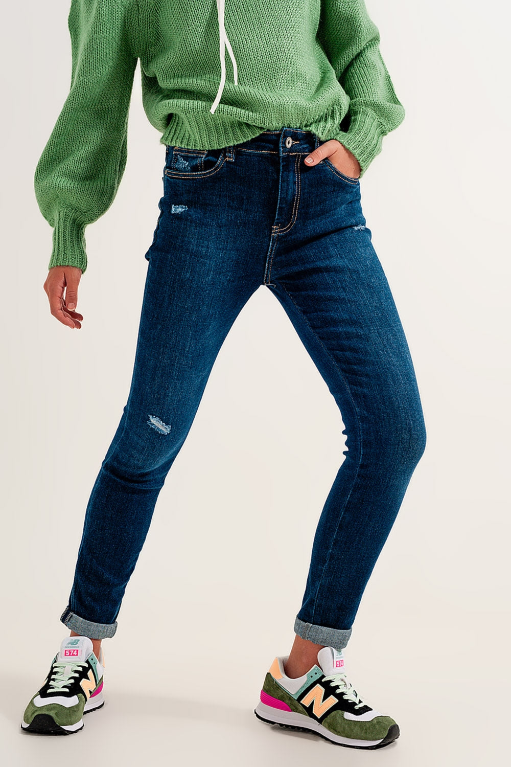 Calça jeans skinny com elastano azul médio