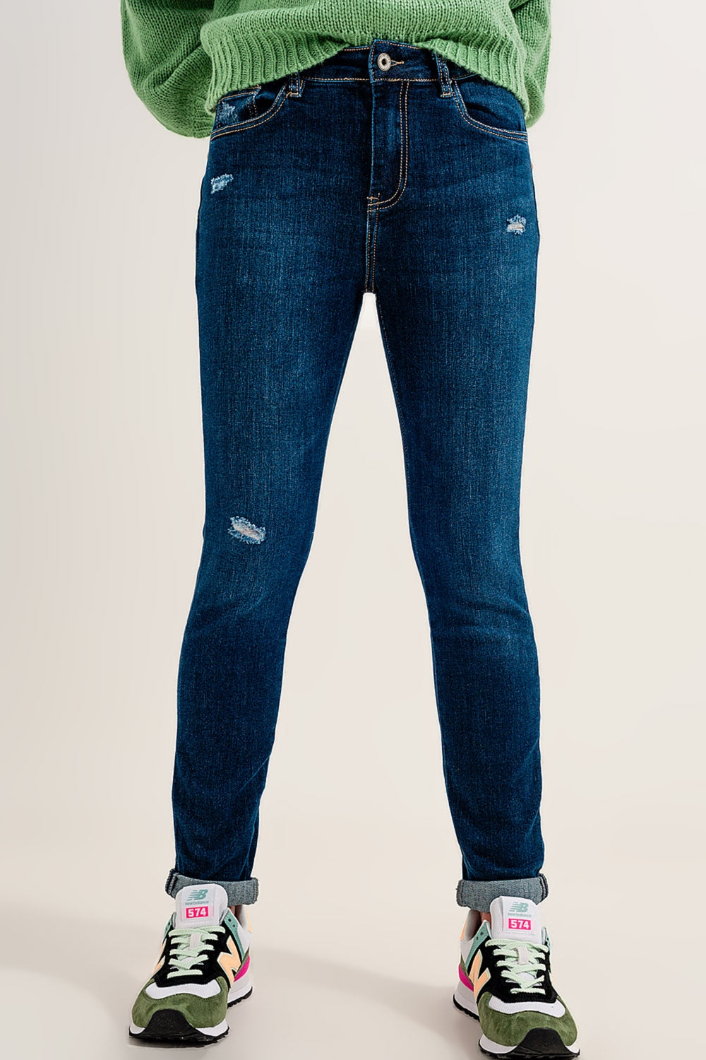 Calça jeans skinny com elastano azul médio