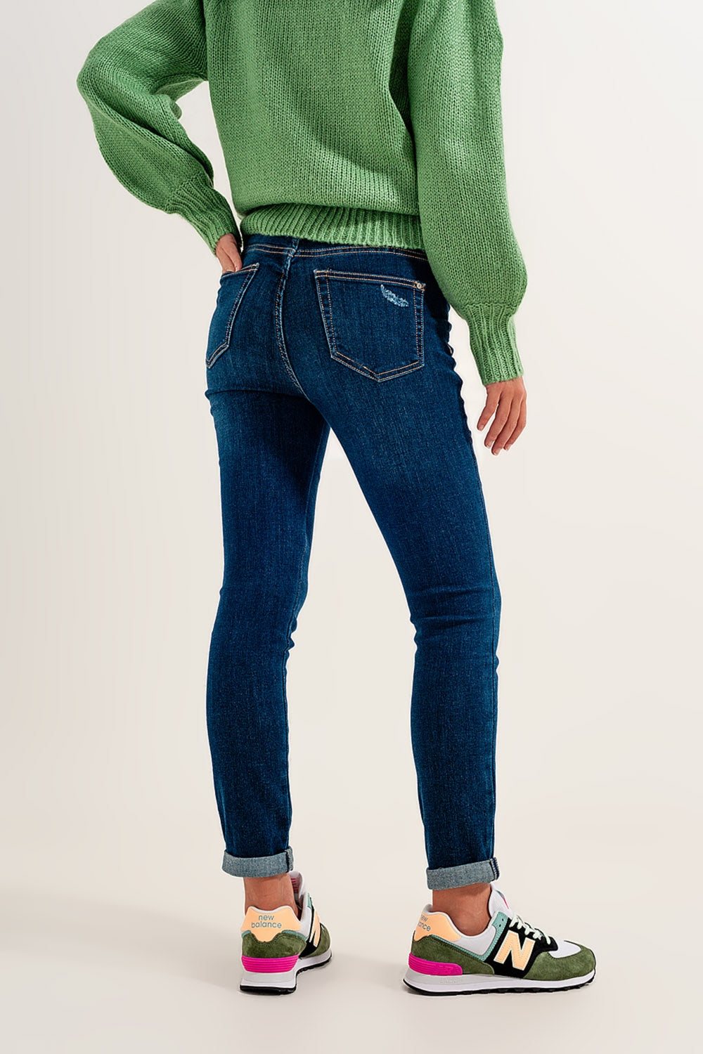 Calça jeans skinny com elastano azul médio
