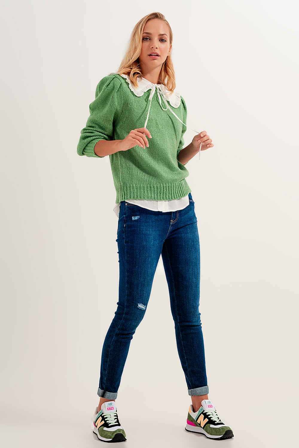 Calça jeans skinny com elastano azul médio