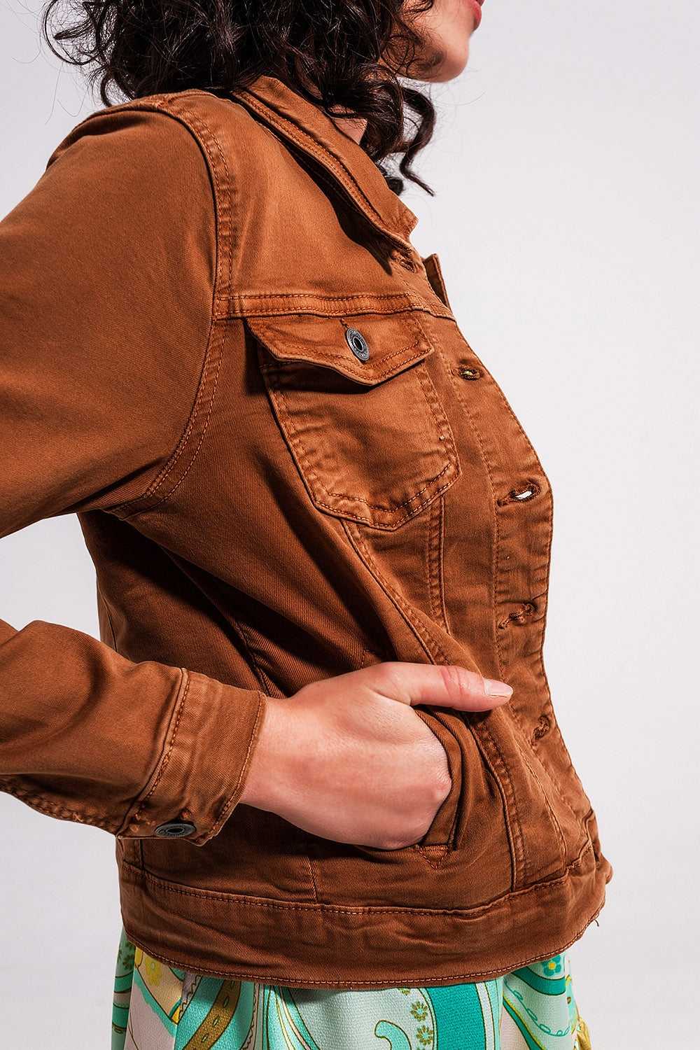 Jaqueta Trucker Jeans Slim Marrom