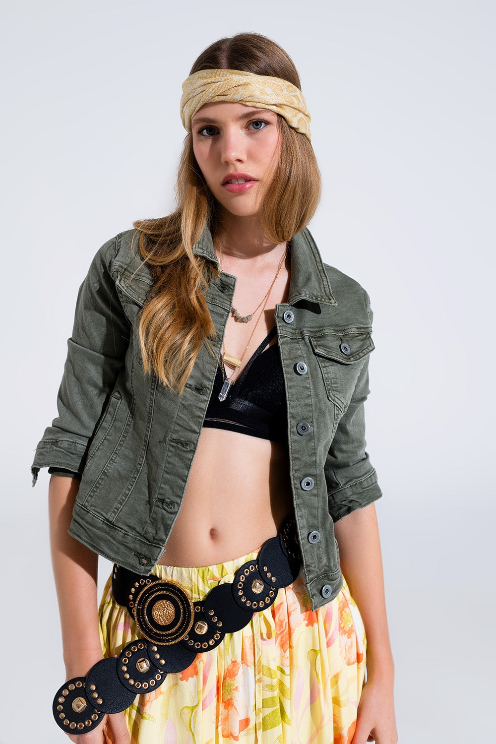 Jaqueta Trucker Jeans Slim em cáqui