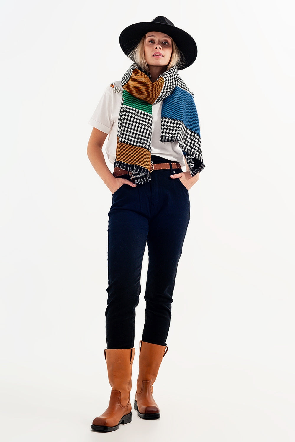 Jeans stretch paperbag cintura reta preto