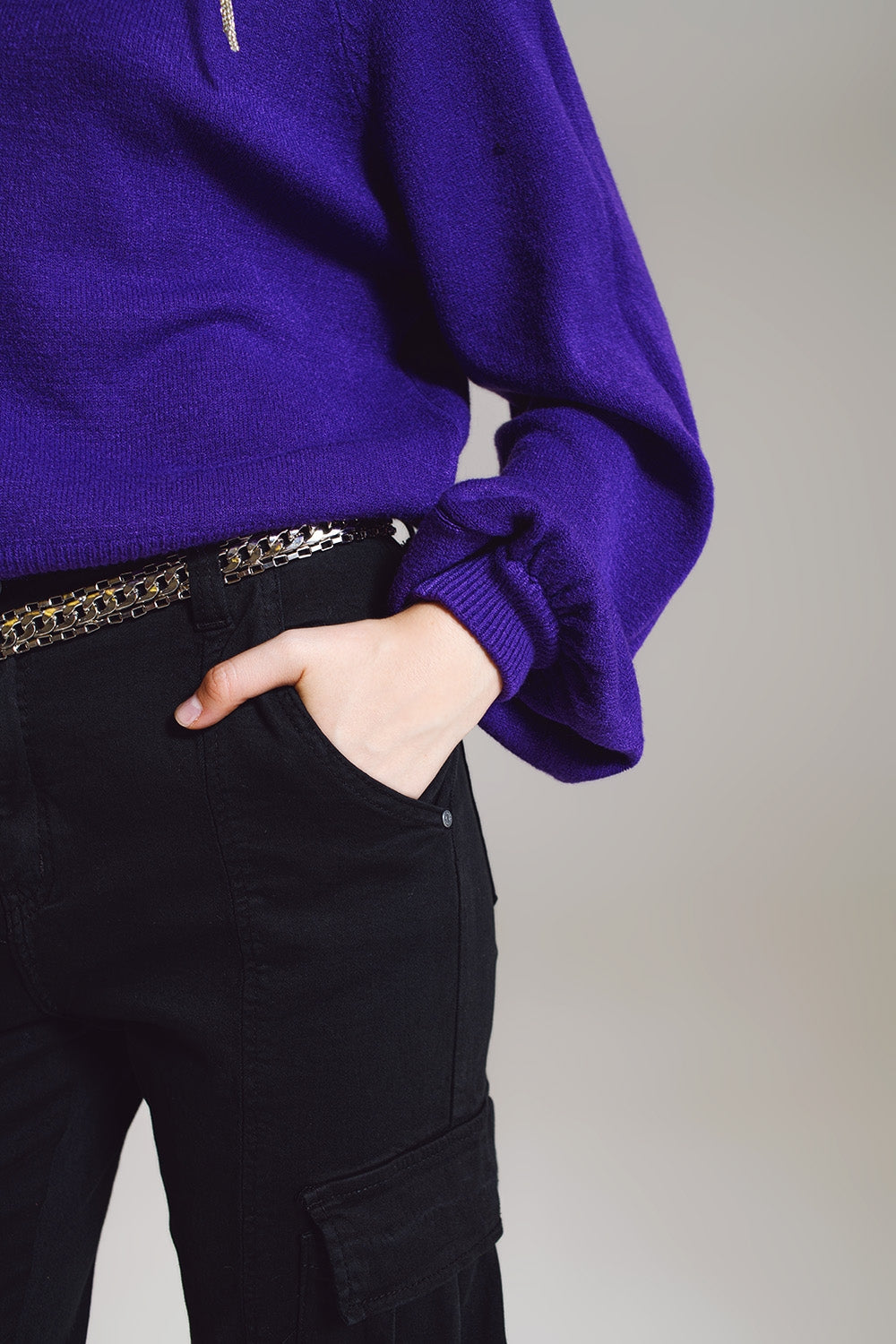 suéter roxo de estilo descontraído com mangas bufantes