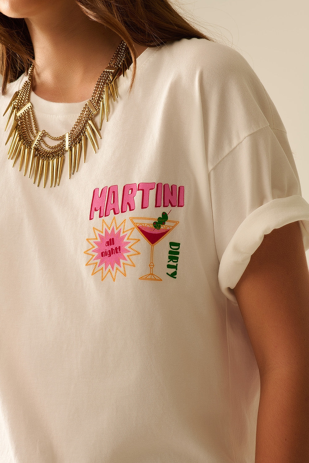 Camiseta branca fabricada em Itália com um logotipo gráfico Martini