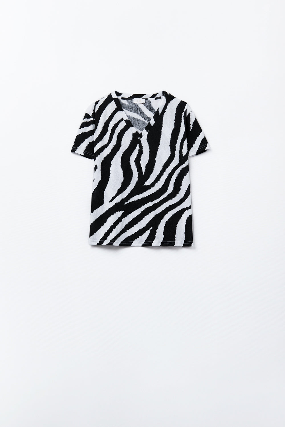 Camiseta com decote em V e estampado de zebra preto