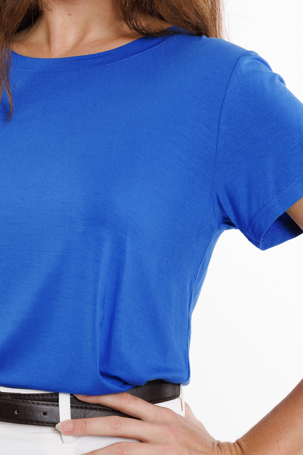 T-shirt com gola redonda azul básica Viscosa