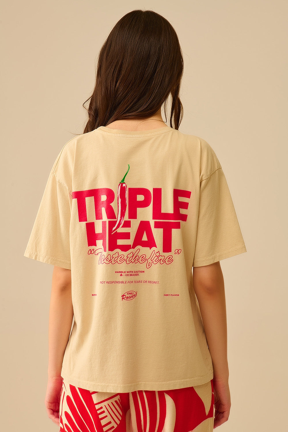 Camiseta de manga curta TRIPLE HEAT bege de corte descontraído