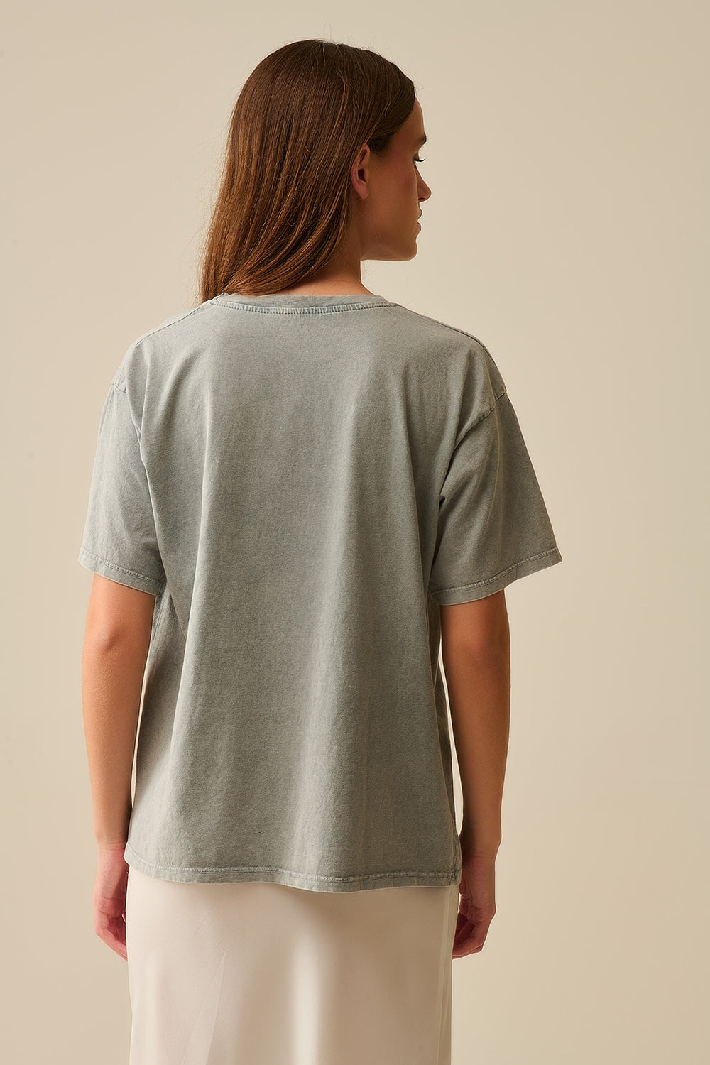 T-shirt descontraída Paris cinzenta clara com letras cor-de-rosa