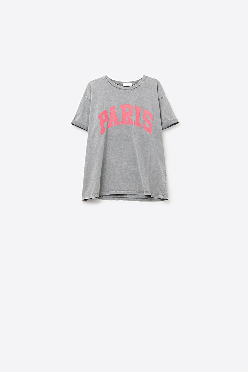 T-shirt descontraída Paris cinzenta clara com letras cor-de-rosa
