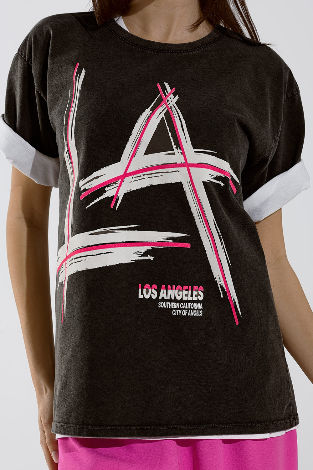 T-shirt preta descontraída com o logótipo LA Los Angeles estampado