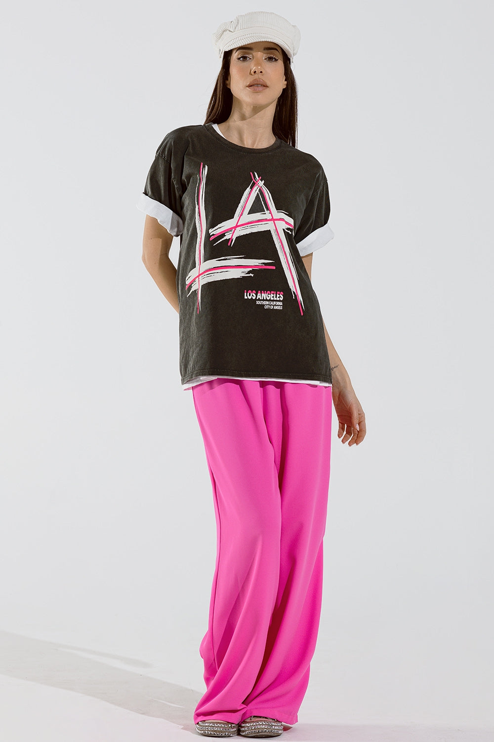 T-shirt preta descontraída com o logótipo LA Los Angeles estampado