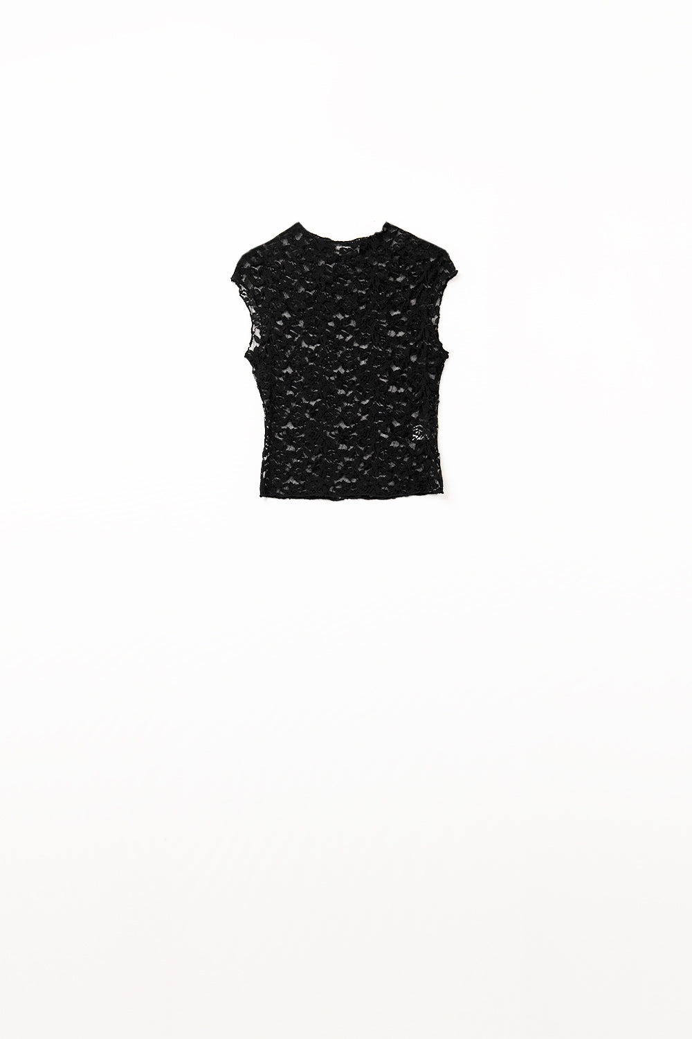 T-shirt romântica de renda com mangas curtas em preto