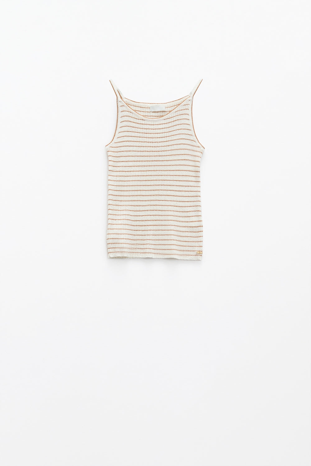 Tank Top básico com nervuras em branco e castanho