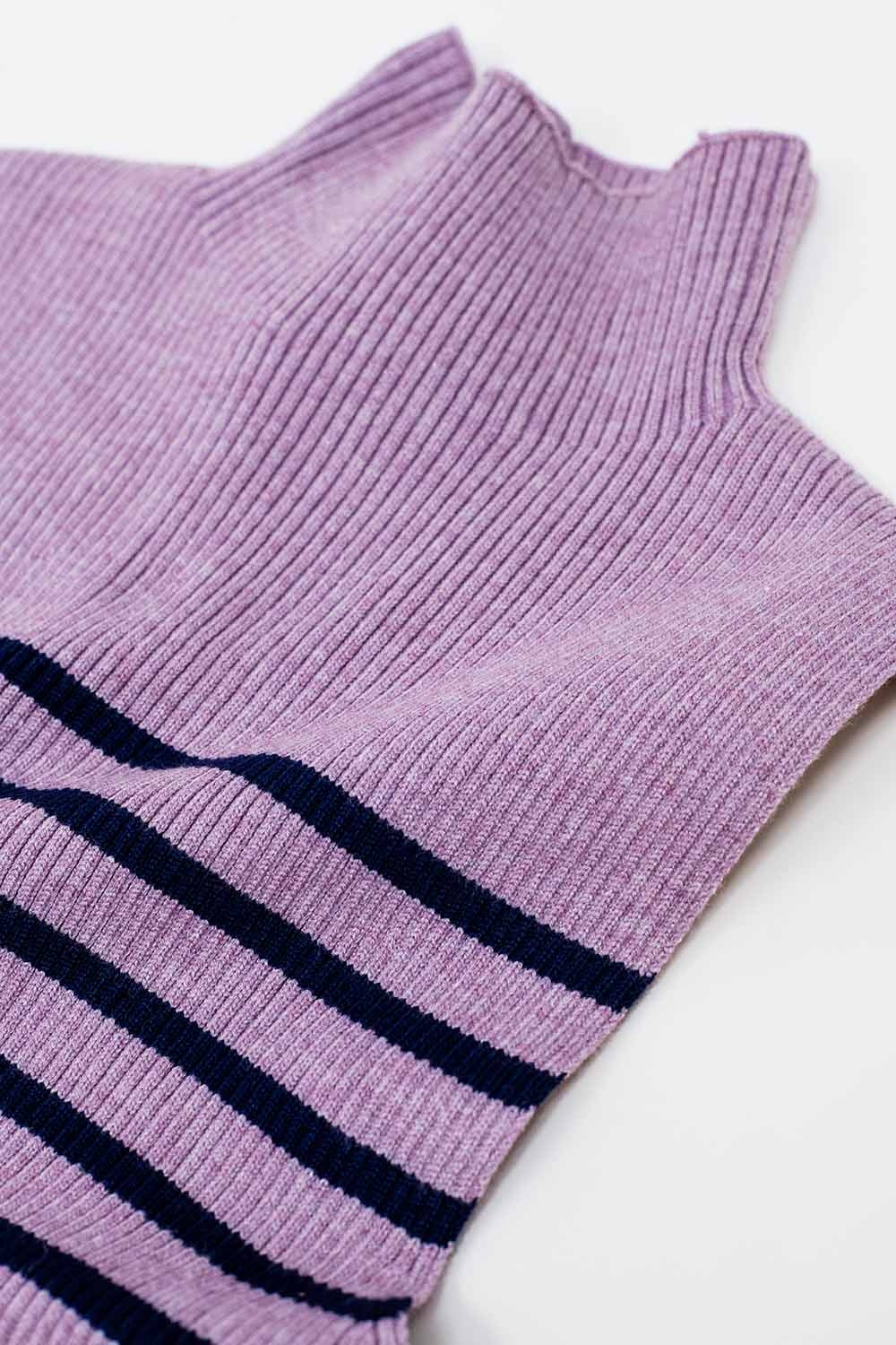 Tank Top com gola de tartaruga às riscas em Lavander