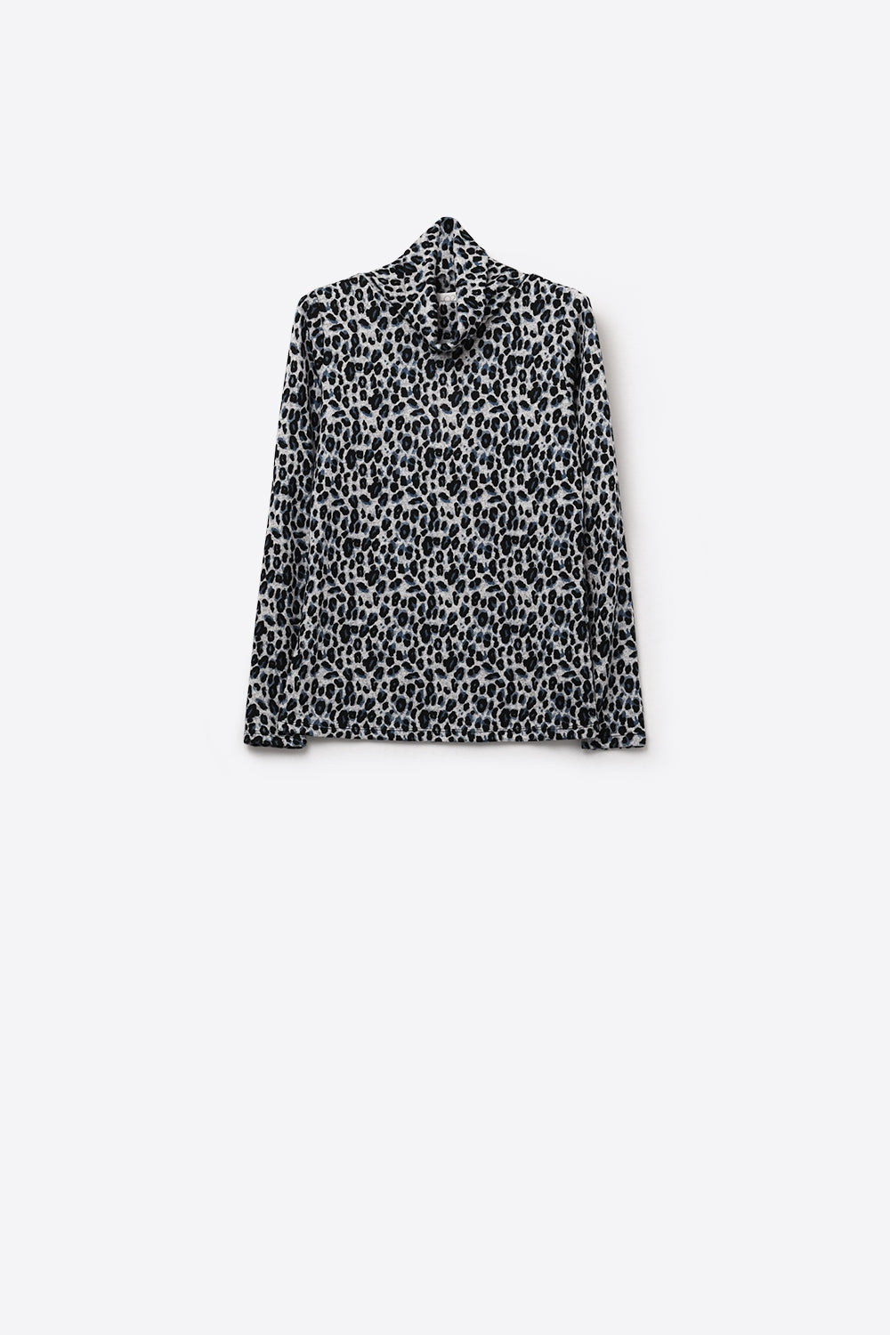 Top de gola alta de manga comprida com estampado de leopardo cinzento