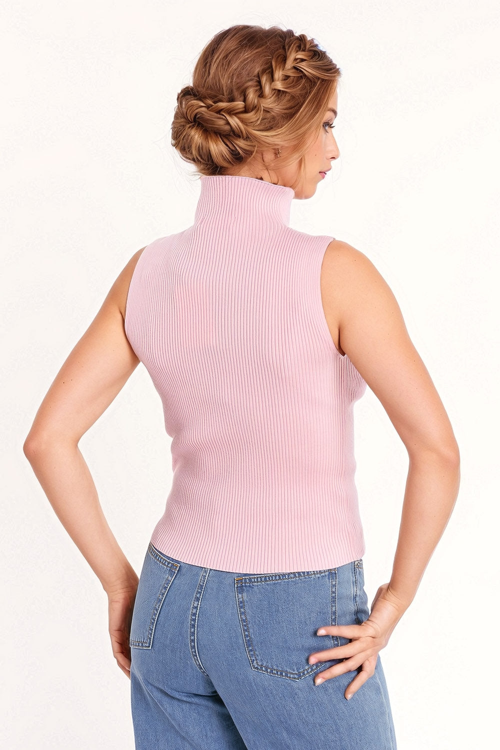 Top de malha cor-de-rosa baby sem mangas