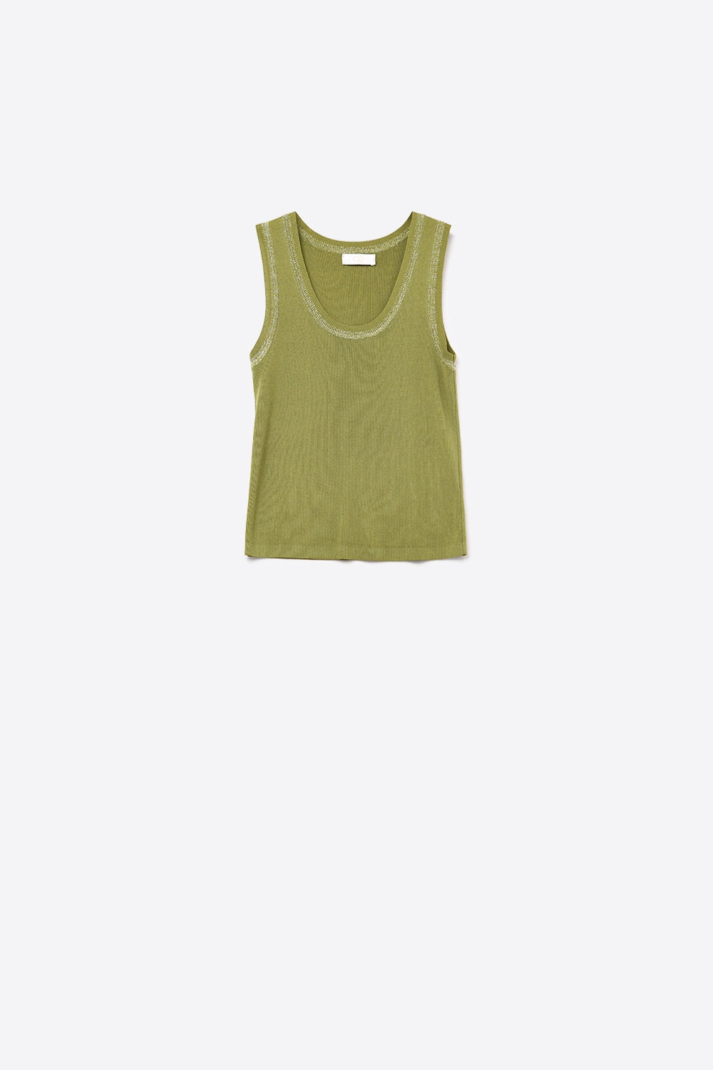 Top de malha sem mangas verde-oliva com rebordo metálico