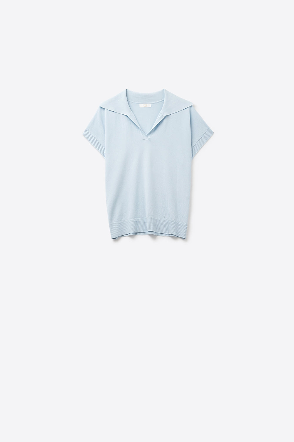 Top de manga curta estilo polo de malha fina em azul bebé