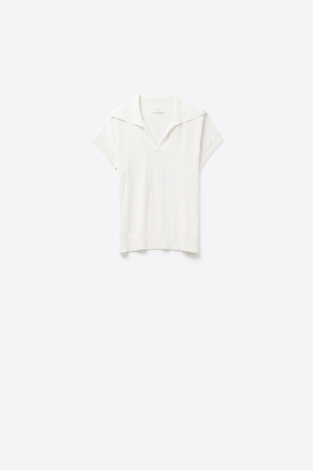 Q2 Top de manga curta estilo polo de malha fina em branco