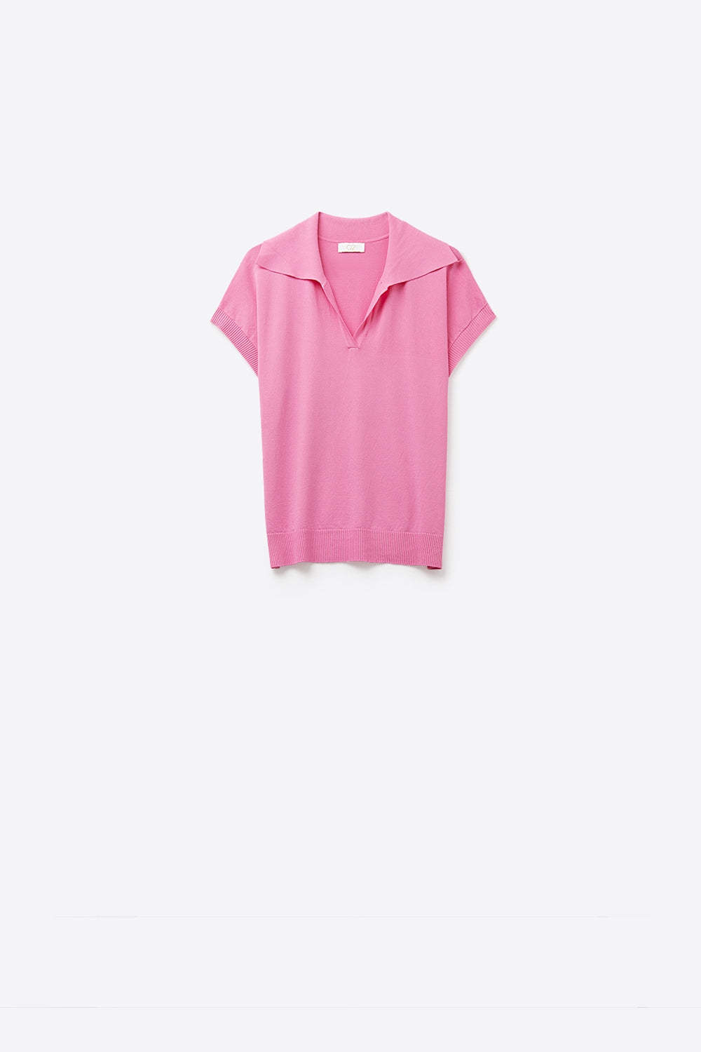 Top de manga curta estilo polo de malha fina em fúcsia