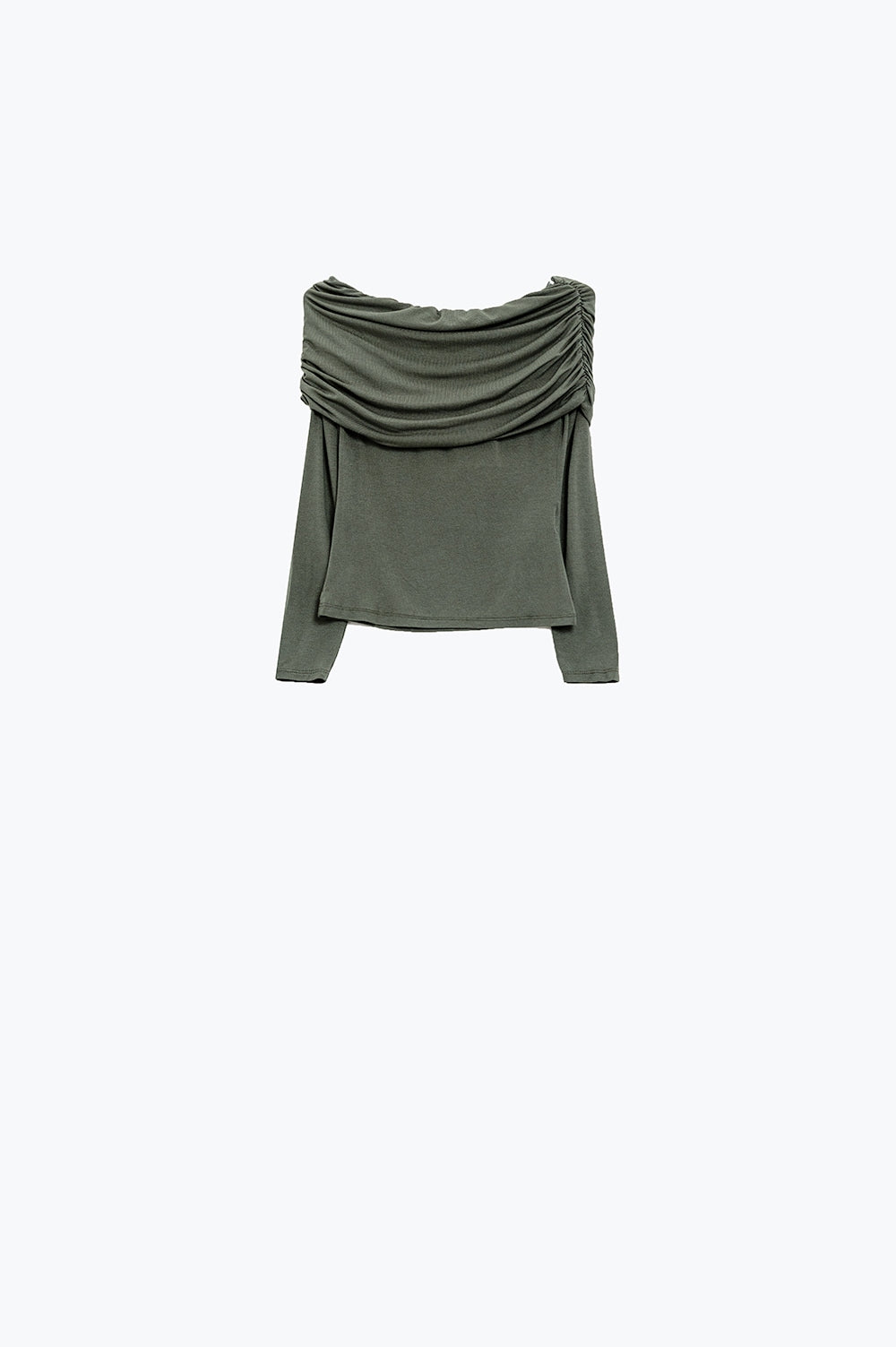 Top de ombros largos em verde khaki