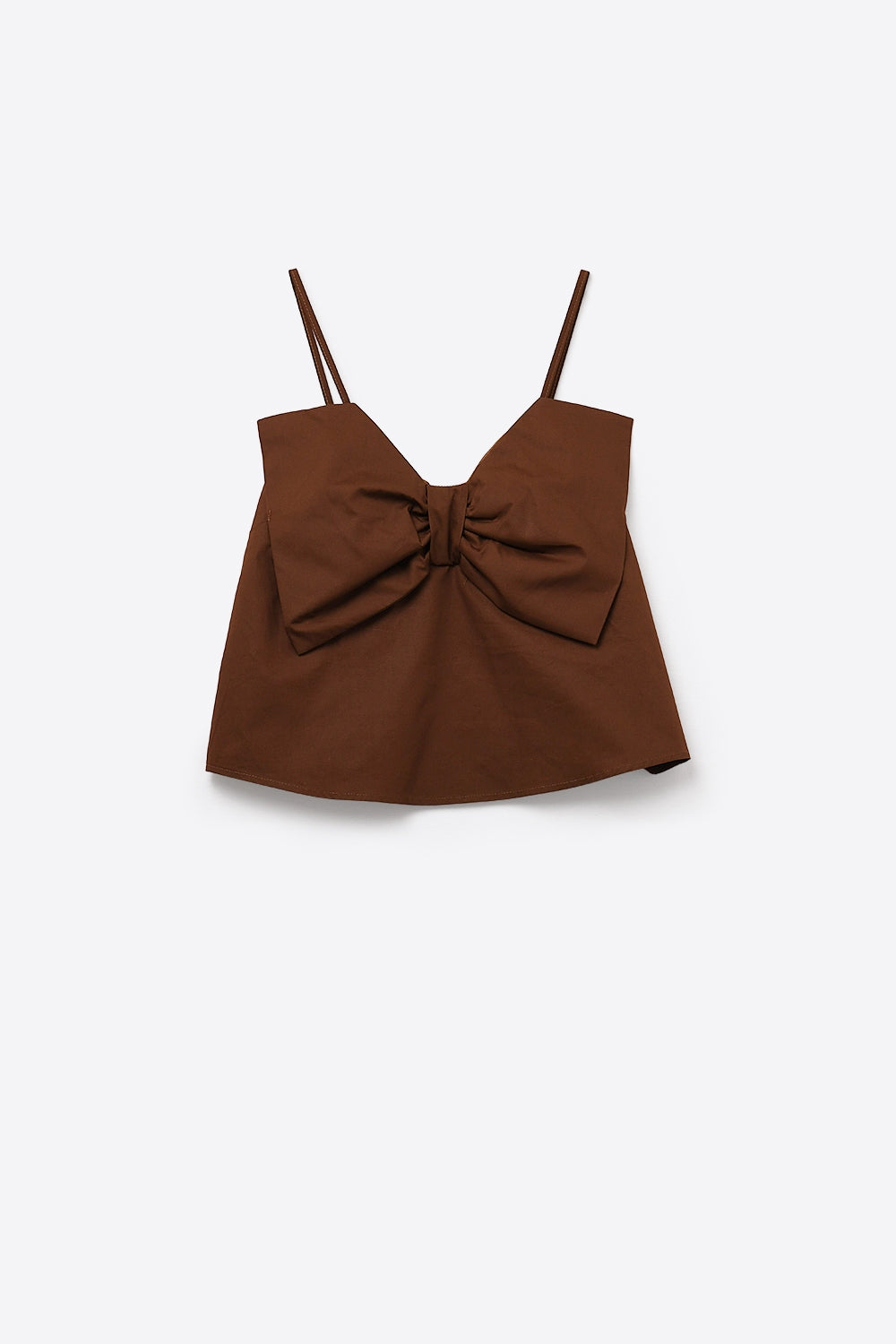 Top de popelina castanho chocolate com pormenor de laço