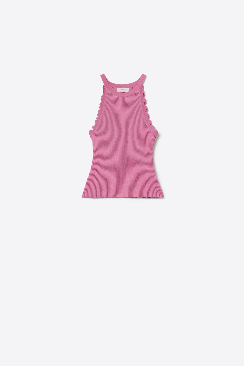 Top rosa sem mangas com detalhes de ondas