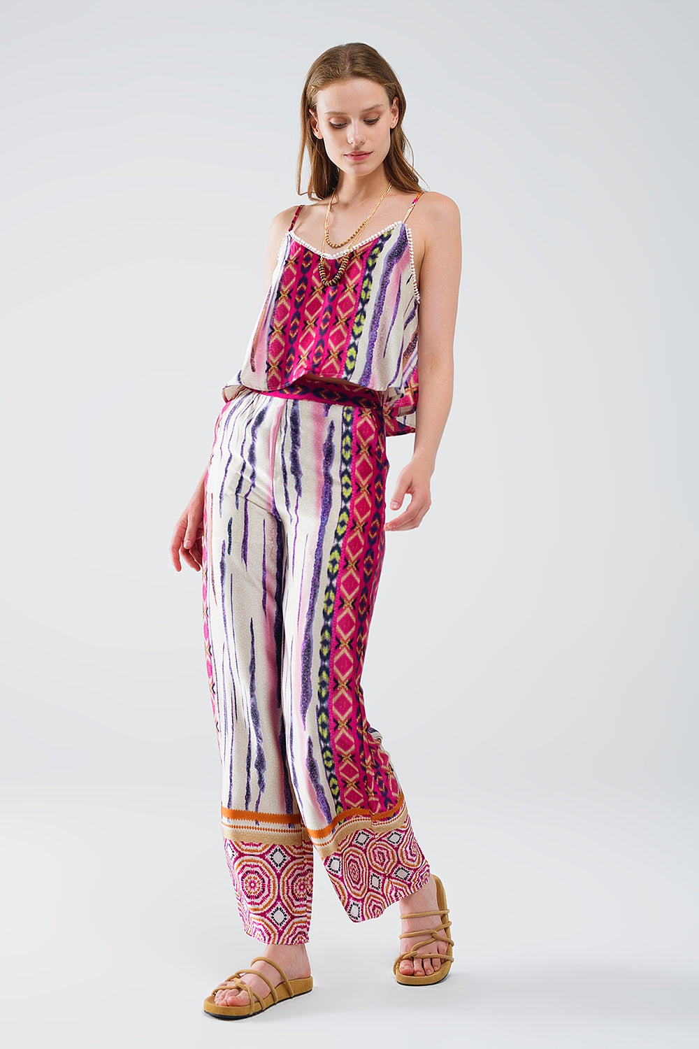 Top sem mangas multicolorido com estampado abstrato
