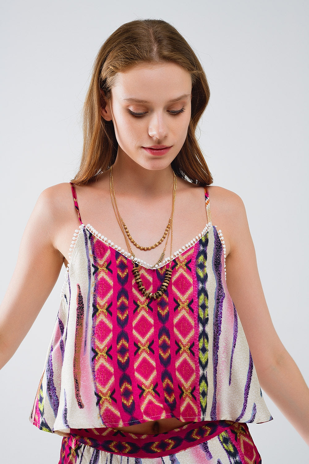 Top sem mangas multicolorido com estampado abstrato