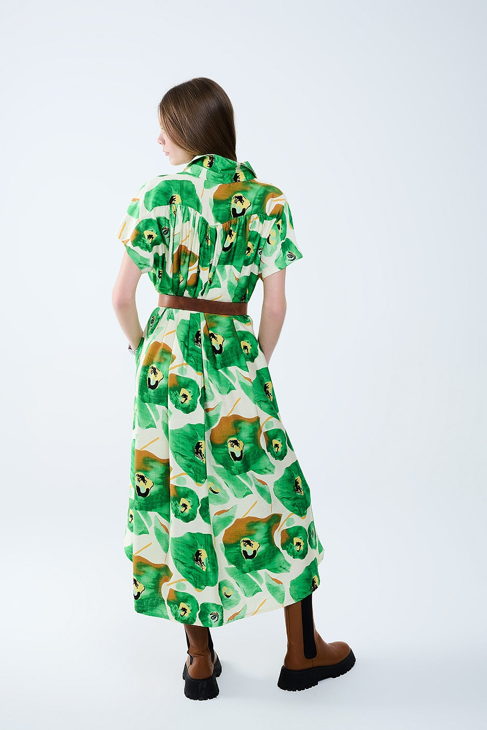 Vestido Bliss Floral em tons verdes e quentes