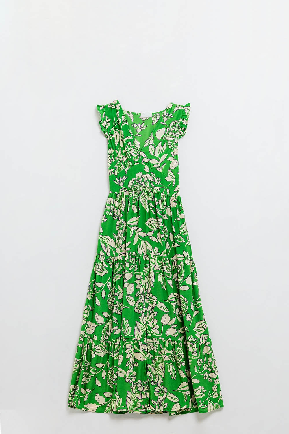 Vestido Maxi Cinched Cintura com estampado floral em verde