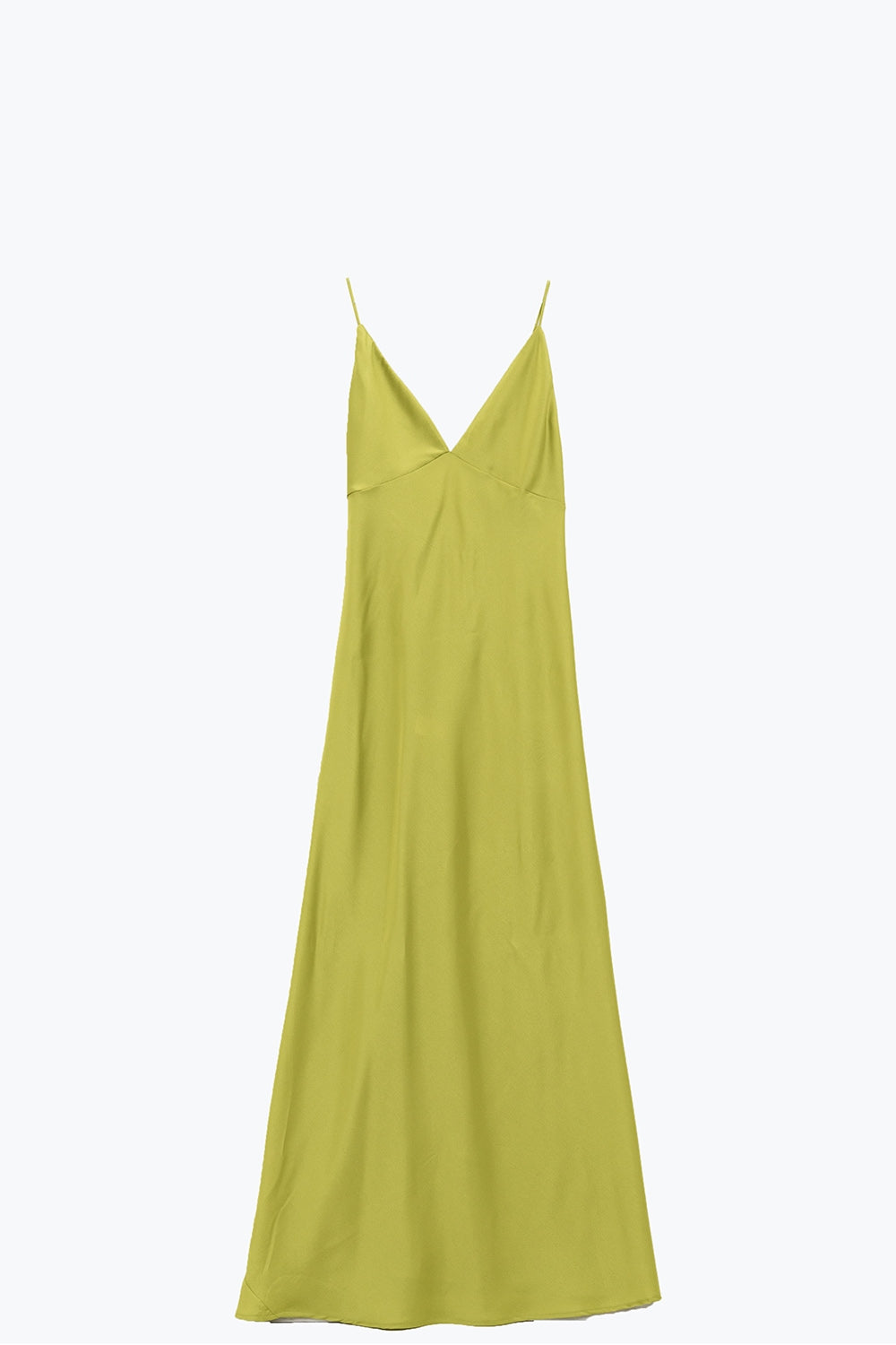 Vestido maxi de cetim com alças de esparguete em verde lima