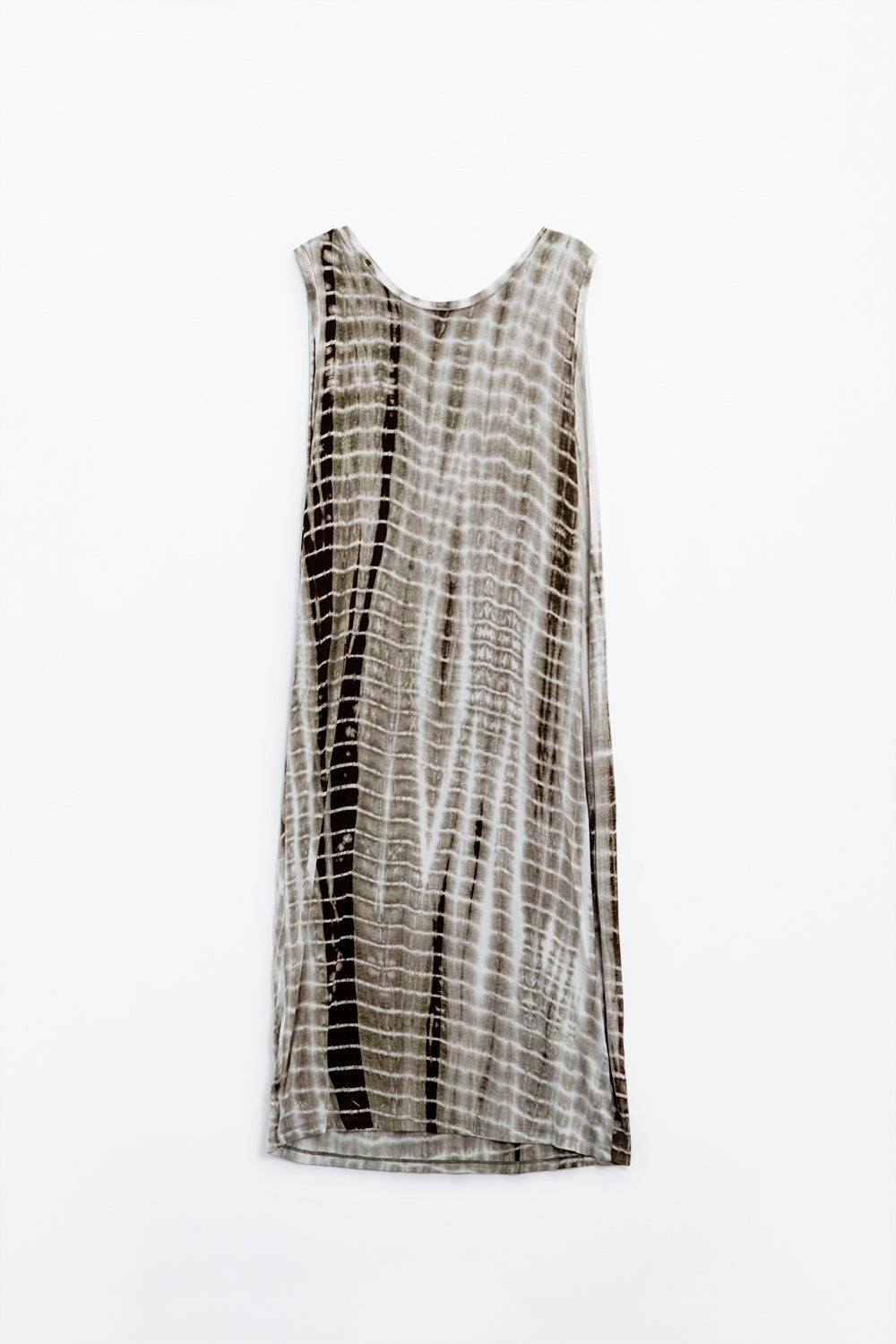 Vestido maxi descontraído tie dye em tons de cáqui