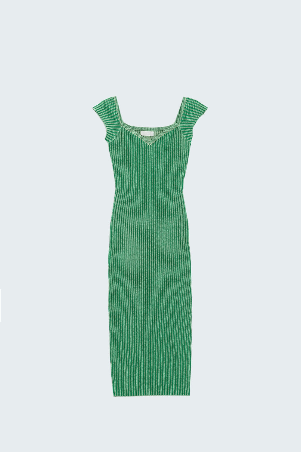 Vestido Midi verde com nervuras grossas e mangas curtas